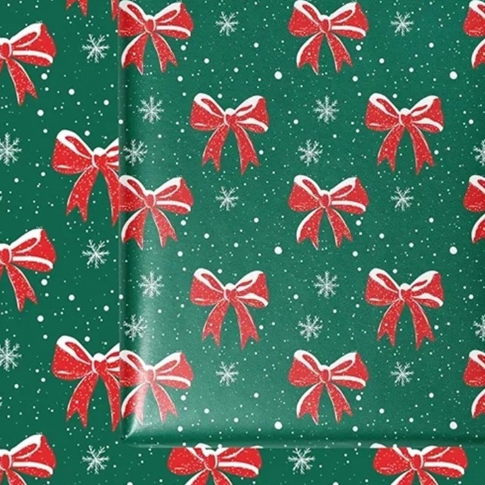 Christmas Wrapping Paper Green Red Bow Snowflake Holiday Jumbo Sheets Xmas Wrap